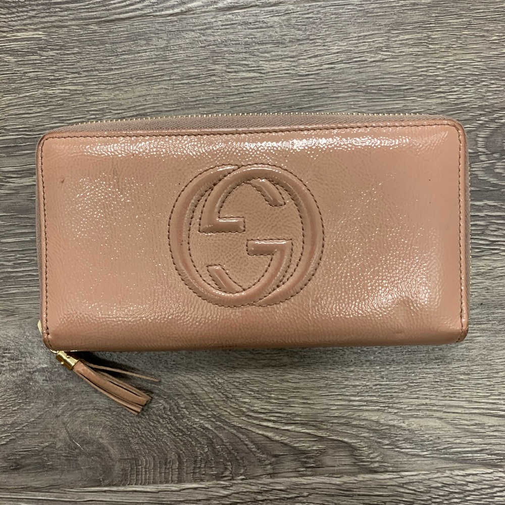 Gucci Blush/Pink Patent Leather Zip Wallet